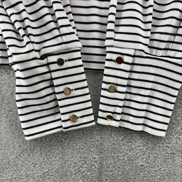 Draper James Top Womens XXL White Black Striped Mock Neck Long Puff Sleeve New - Picture 7 of 16